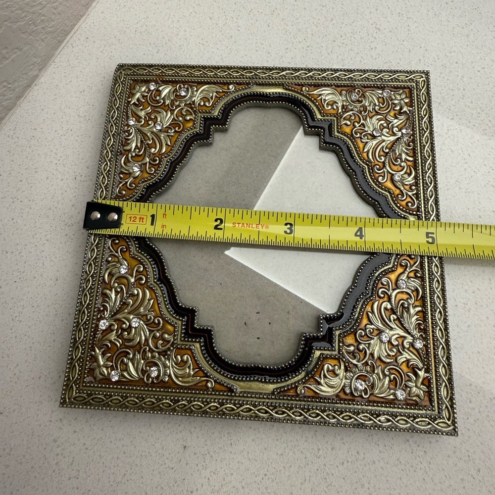 Ornate Black Tan Gold Tone Enamel Floral Rhinestones Frame Heavy - Picture 14 of 15